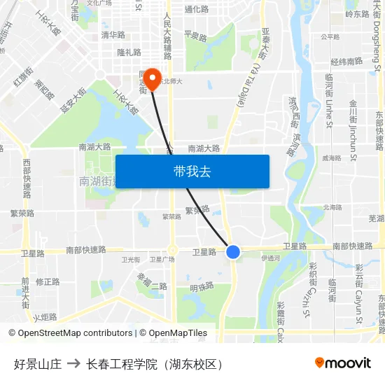 好景山庄 to 长春工程学院（湖东校区） map