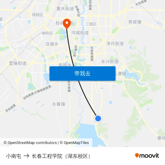 小南屯 to 长春工程学院（湖东校区） map