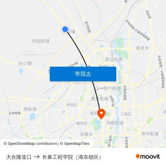 大合隆道口 to 长春工程学院（湖东校区） map