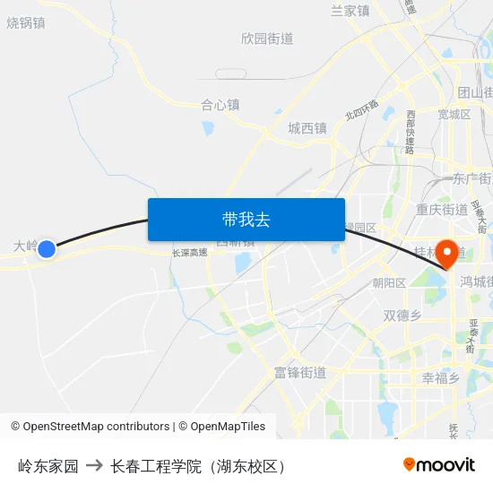 岭东家园 to 长春工程学院（湖东校区） map