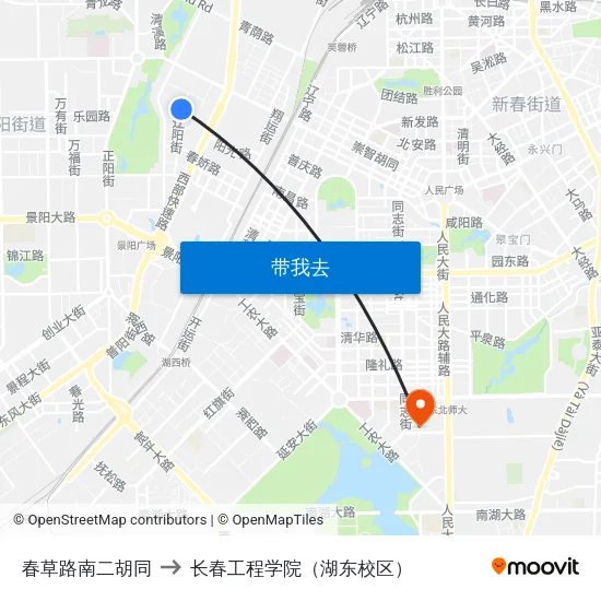 春草路南二胡同 to 长春工程学院（湖东校区） map