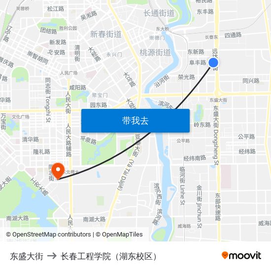 东盛大街 to 长春工程学院（湖东校区） map