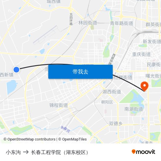 小东沟 to 长春工程学院（湖东校区） map