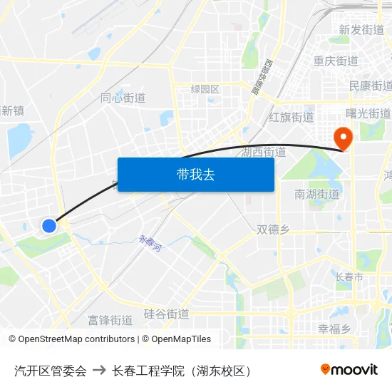 汽开区管委会 to 长春工程学院（湖东校区） map
