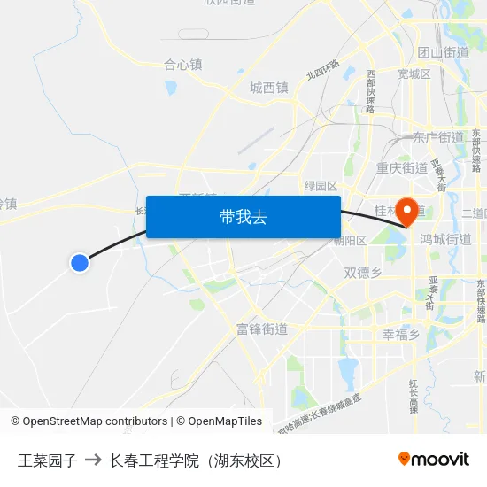 王菜园子 to 长春工程学院（湖东校区） map
