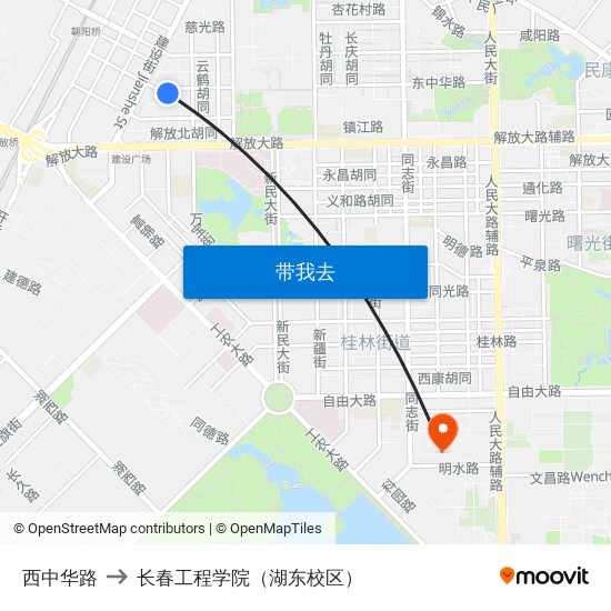 西中华路 to 长春工程学院（湖东校区） map