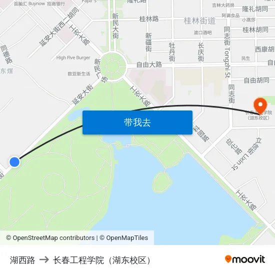 湖西路 to 长春工程学院（湖东校区） map
