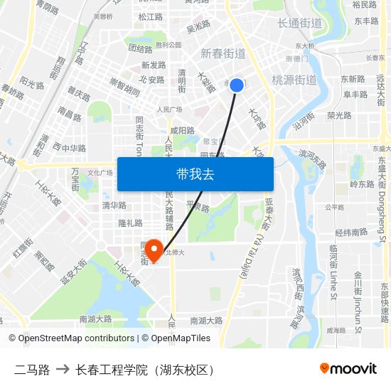 二马路 to 长春工程学院（湖东校区） map