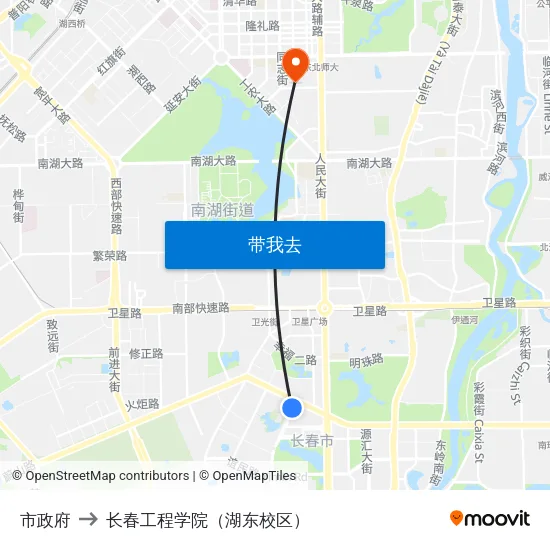 市政府 to 长春工程学院（湖东校区） map