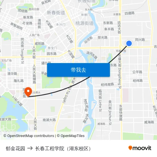 郁金花园 to 长春工程学院（湖东校区） map