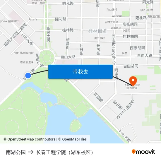 南湖公园 to 长春工程学院（湖东校区） map