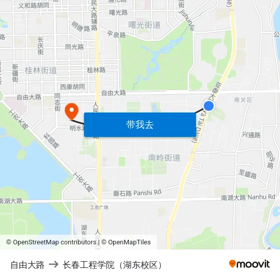 自由大路 to 长春工程学院（湖东校区） map