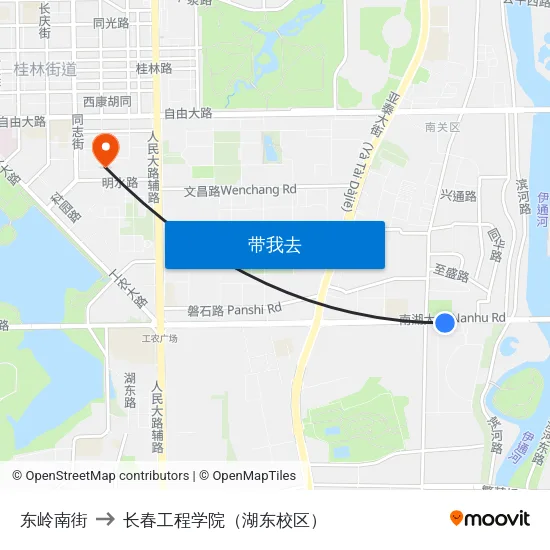 东岭南街 to 长春工程学院（湖东校区） map