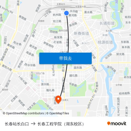 长春站长白口 to 长春工程学院（湖东校区） map