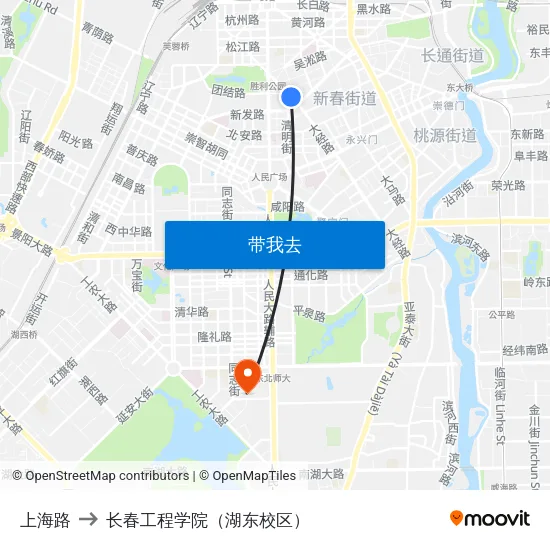 上海路 to 长春工程学院（湖东校区） map