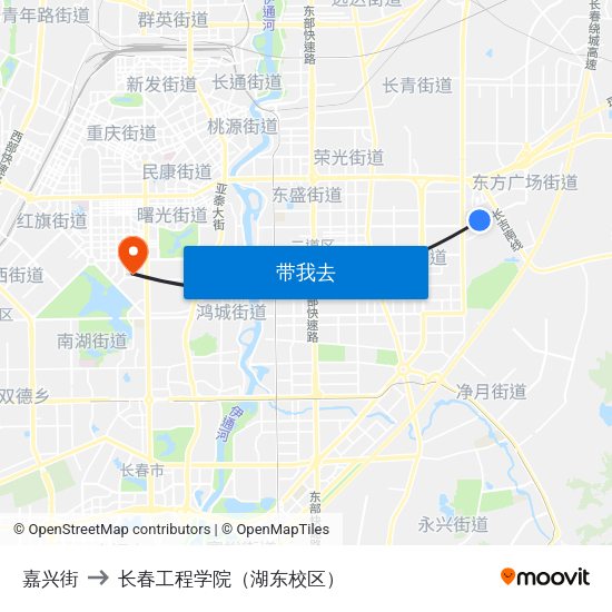 嘉兴街 to 长春工程学院（湖东校区） map