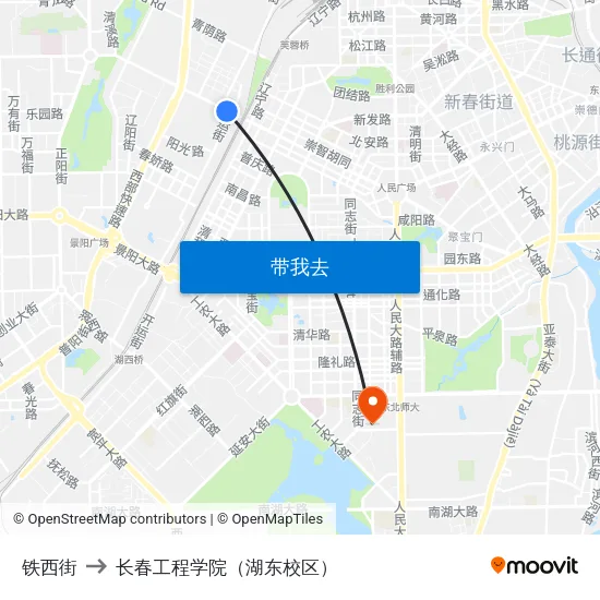 铁西街 to 长春工程学院（湖东校区） map