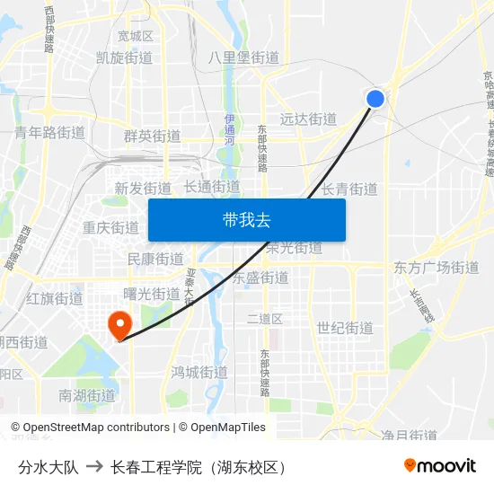 分水大队 to 长春工程学院（湖东校区） map