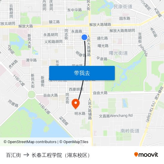 百汇街 to 长春工程学院（湖东校区） map