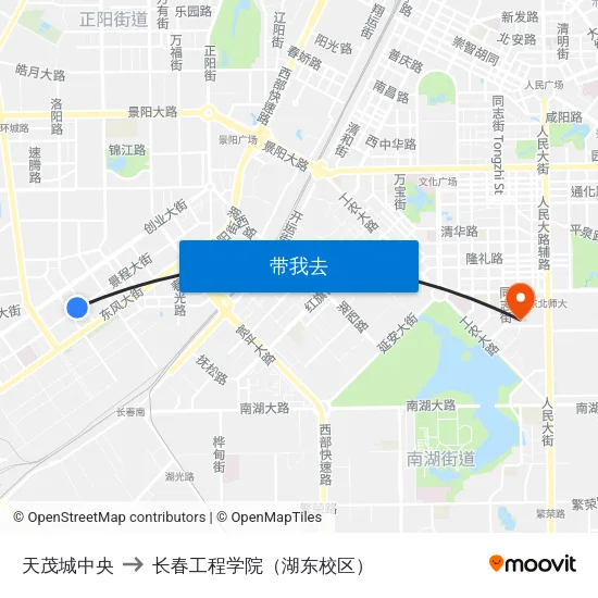 天茂城中央 to 长春工程学院（湖东校区） map