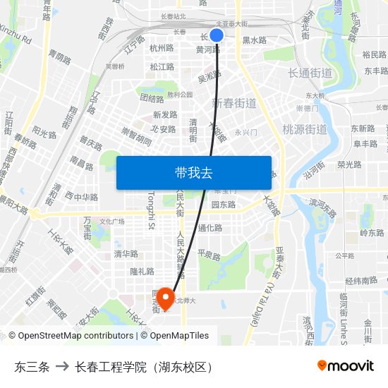东三条 to 长春工程学院（湖东校区） map