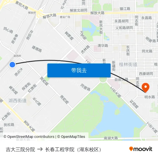 吉大三院分院 to 长春工程学院（湖东校区） map