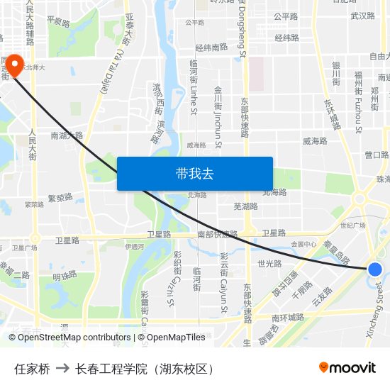 任家桥 to 长春工程学院（湖东校区） map