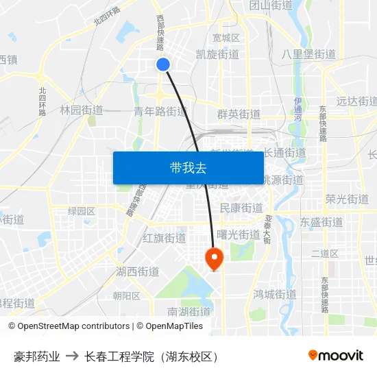 豪邦药业 to 长春工程学院（湖东校区） map
