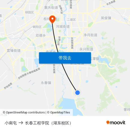 小南屯 to 长春工程学院（湖东校区） map