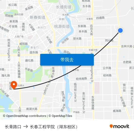长青路口 to 长春工程学院（湖东校区） map