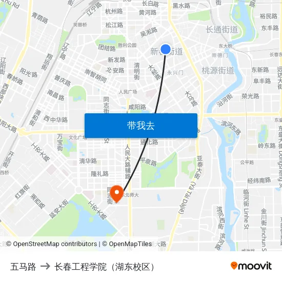 五马路 to 长春工程学院（湖东校区） map