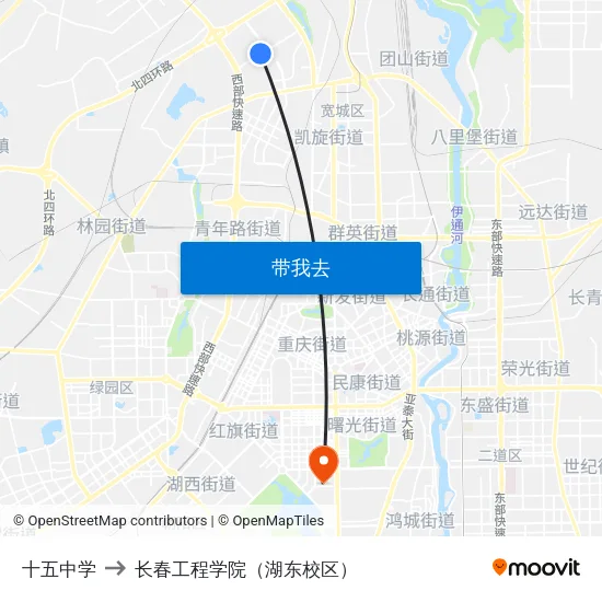 十五中学 to 长春工程学院（湖东校区） map