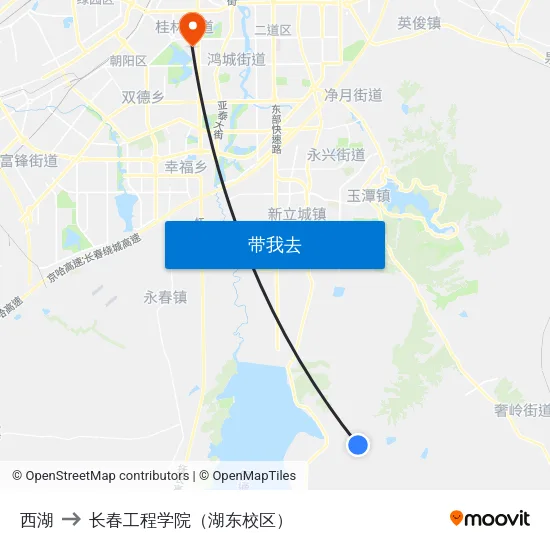 西湖 to 长春工程学院（湖东校区） map