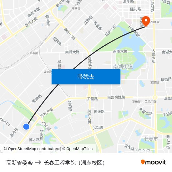 高新管委会 to 长春工程学院（湖东校区） map