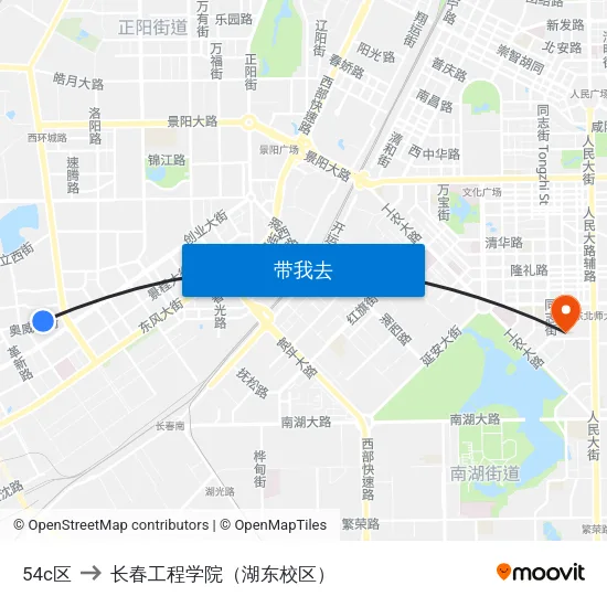 54c区 to 长春工程学院（湖东校区） map