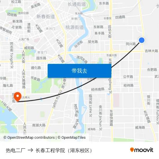 热电二厂 to 长春工程学院（湖东校区） map
