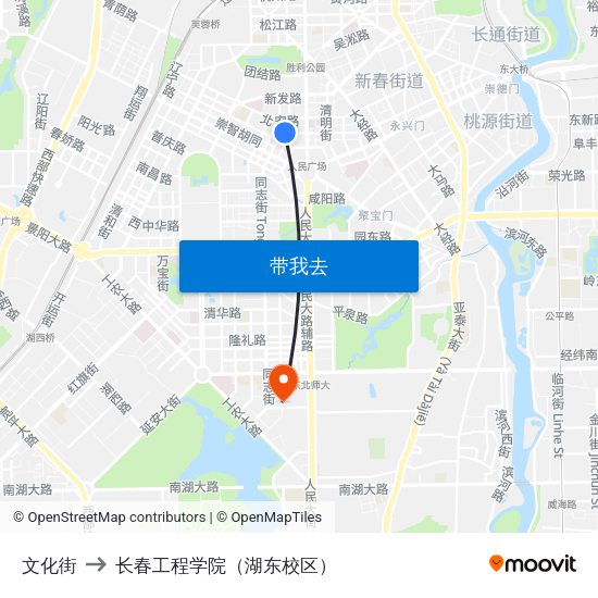 文化街 to 长春工程学院（湖东校区） map