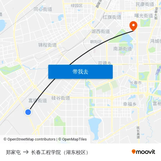 郑家屯 to 长春工程学院（湖东校区） map