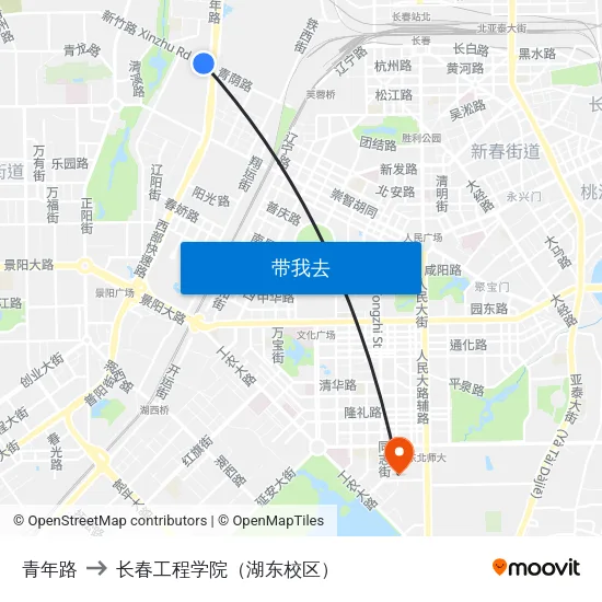 青年路 to 长春工程学院（湖东校区） map