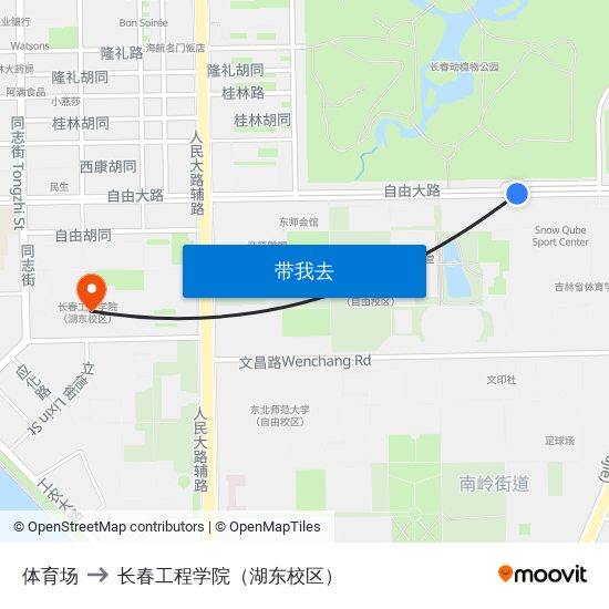 体育场 to 长春工程学院（湖东校区） map