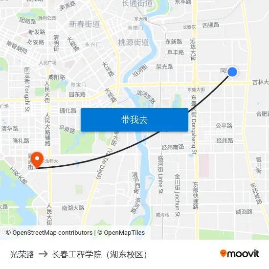 光荣路 to 长春工程学院（湖东校区） map