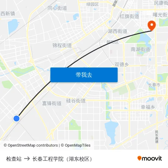 检查站 to 长春工程学院（湖东校区） map