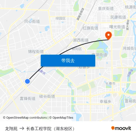 龙翔苑 to 长春工程学院（湖东校区） map