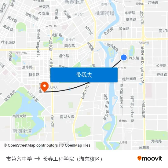 市第六中学 to 长春工程学院（湖东校区） map