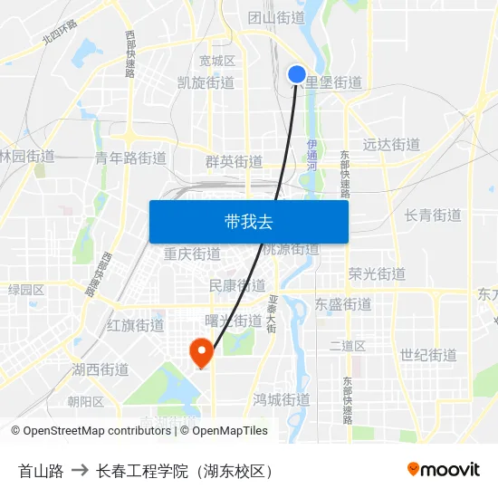 首山路 to 长春工程学院（湖东校区） map