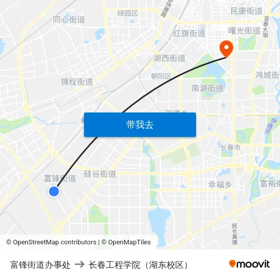 富锋街道办事处 to 长春工程学院（湖东校区） map