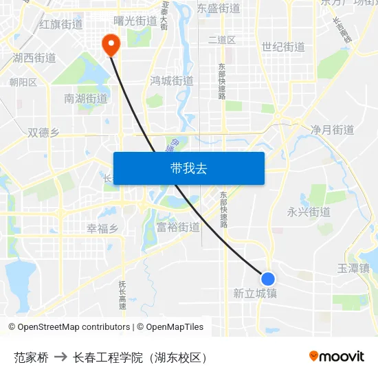 范家桥 to 长春工程学院（湖东校区） map