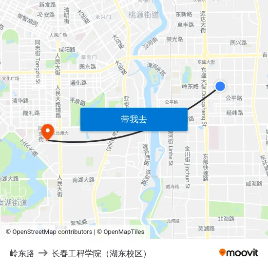 岭东路 to 长春工程学院（湖东校区） map