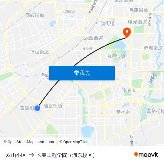 双山小区 to 长春工程学院（湖东校区） map