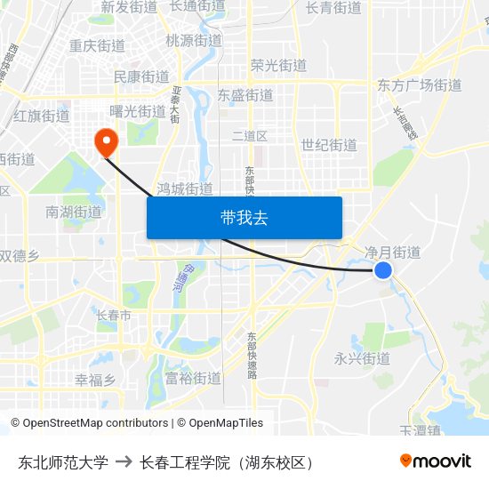 东北师范大学 to 长春工程学院（湖东校区） map